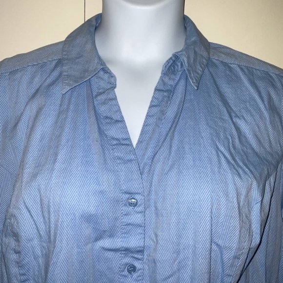 Lane Bryant 26 Shirt Blue Button Front Long Sleeve Stretch Office Modest - Picture 2 of 5